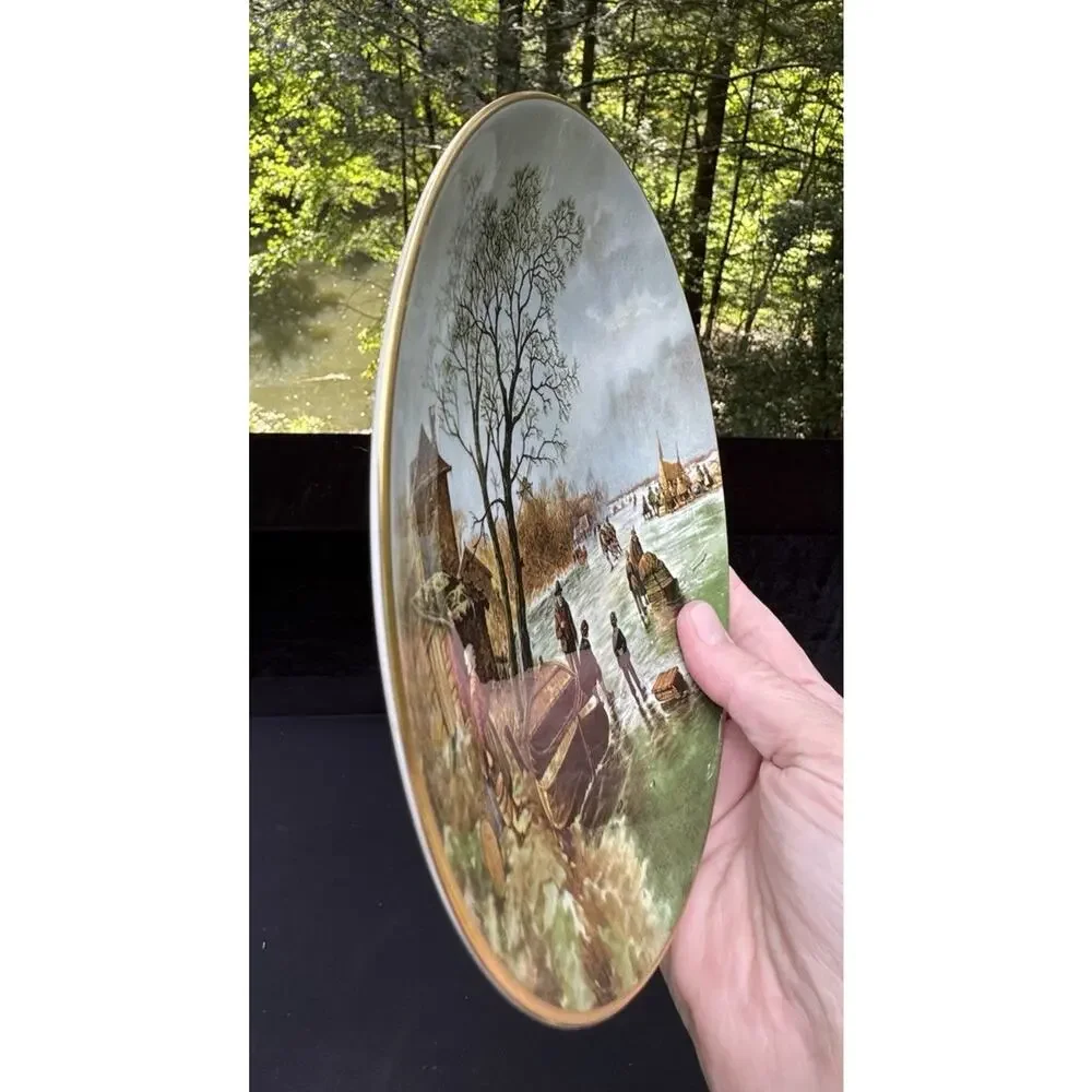 Vintage Bone China Plates Coal Port England WINTER LANDSCAPES Skating Farmers